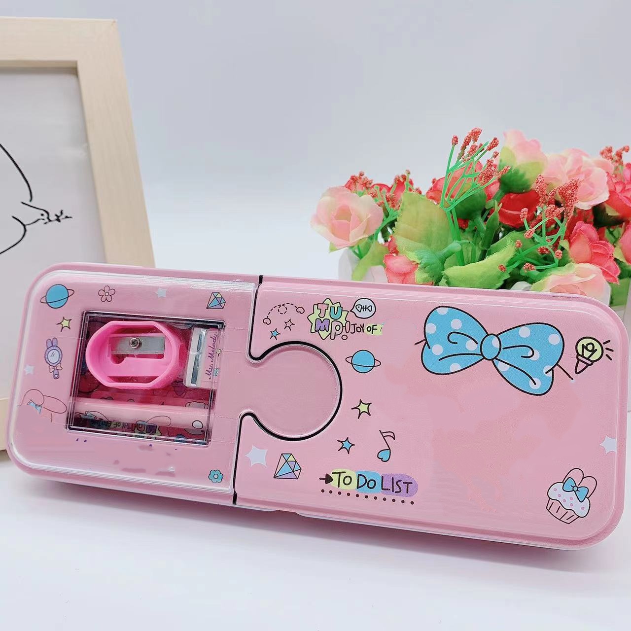 Stationery iron box with pencil eraser ruler Pencil sharpener