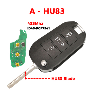 CN009054 433Mhz ID46-7941プジョー用チップリモートカーキー20830308508 2008 5008 Hella Fit Citroen <span class=keywords><strong>C3</strong></span> C4 C4L HU83VA2ブレード