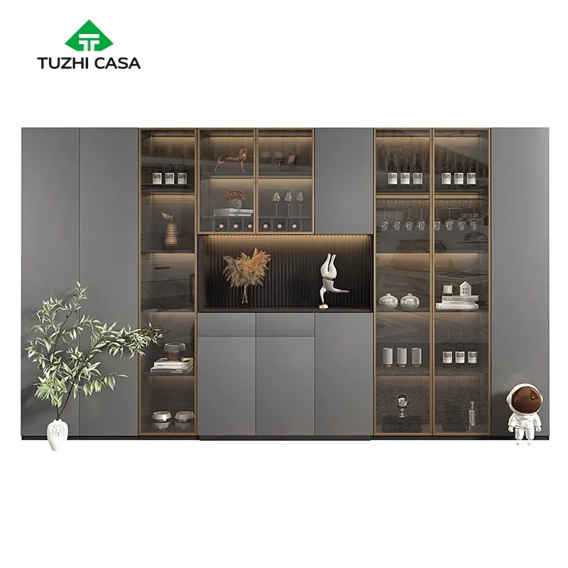Gabinete de almacenamiento de madera de vidrio incorporado de lujo para comedor