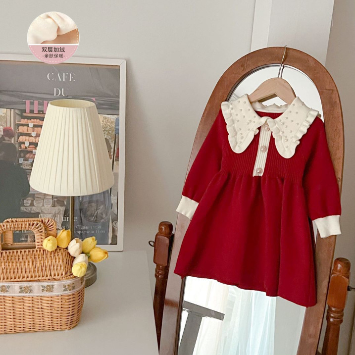 Fleece-lined red pearl dress