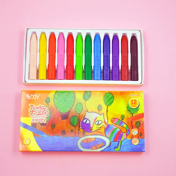 Jumbo Kích thước 12 màu nhựa tam giác trẻ em của nhựa không độc hại có thể giặt dầu Pastel màu sơn bút chì màu