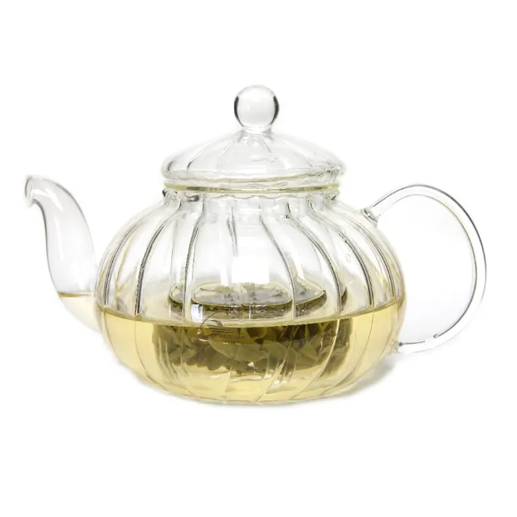 กาน้ำชาดอกไม้รูปฟักทองขนาด600มล.,กาน้ำชาแก้วพร้อมที่กรองใบชาหม้อแก้วทนความร้อนสมุนไพรถ้วยชาดอกไม้