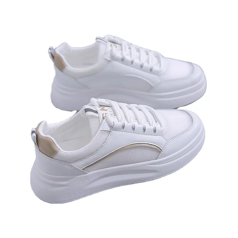 Scarpe bianche da donna con tomaia in PU scarpe da ginnastica piatte a taglio basso scarpe da passeggio bianche per donna Lady