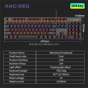 在庫ありRGBキーボードメカニカルキーボード104キー9つの異なるモードLED照明有線メカニカルキーボード - Product Image 2