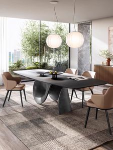 Mesa de comedor de mármol natural de lujo ligera moderna mesa de comedor rectangular minimalista para el hogar de gama alta con base irregular - Product Image 3