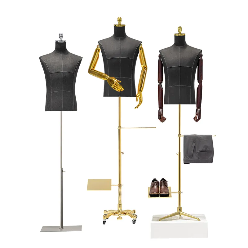 Clothing Shop Upper-Body Flexible Wooden Arms Window Display Male Adjustable Half Body Men Suit Mannequin for Suit