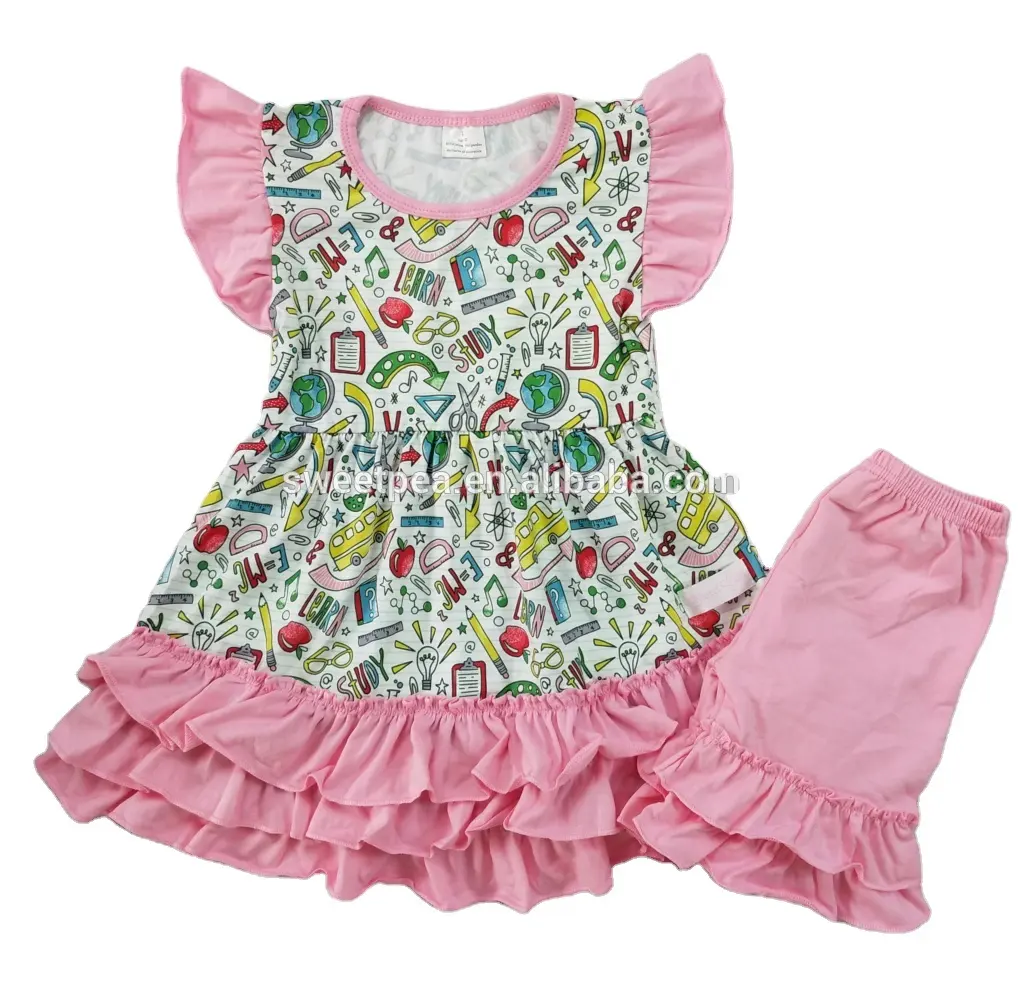 Geri okul seti Amerikan bebek kız tasarım yaz giysileri toptan butik kıyafet