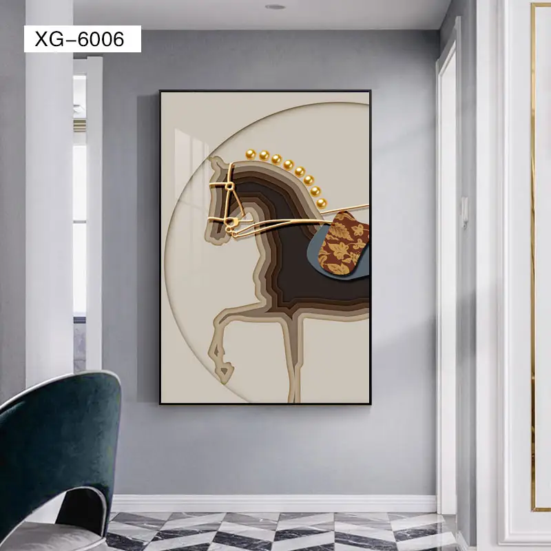 Pintura de caballos diseños personalizados impresión UV pintura de vidrio moderna decorativa hecha abstracta para decoración del hogar
