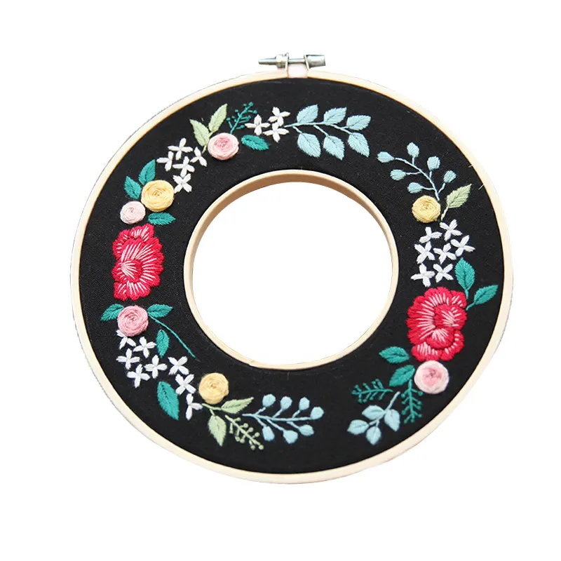 DIY Hollow Flower Embroidery Starter Kit with Plastic Embroidery Hoop Cotton Cloth Color Thread Art Needlework Sewing Craft