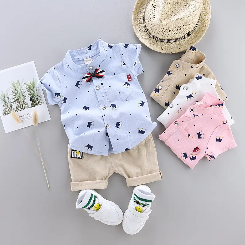Nuevo conjunto de ropa para niños pequeños, 2 uds., conjuntos de ropa para bebés, camiseta de manga corta y pantalones cortos para el verano