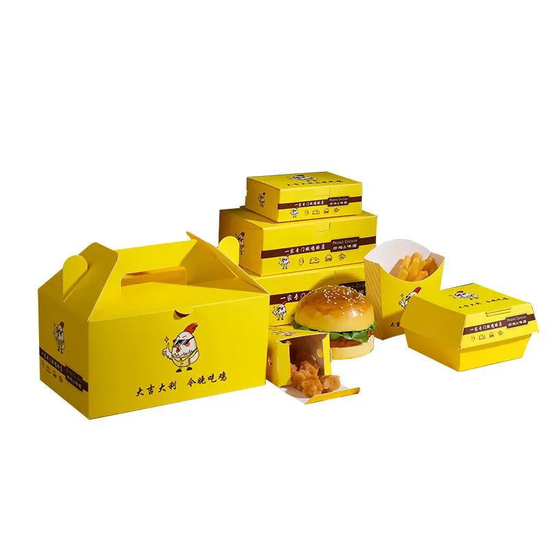 Tamanho personalizado recipiente fried frango embalagem rápida takeaway comida caixa de papel de entrega para restaurante