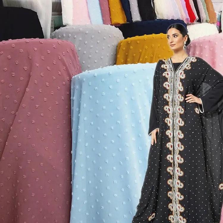 Tela de cuerda de abaya tejida, Tejido de gasa 100% de poliéster, tela jacquard de punto suizo para vestido, prendas, novedad