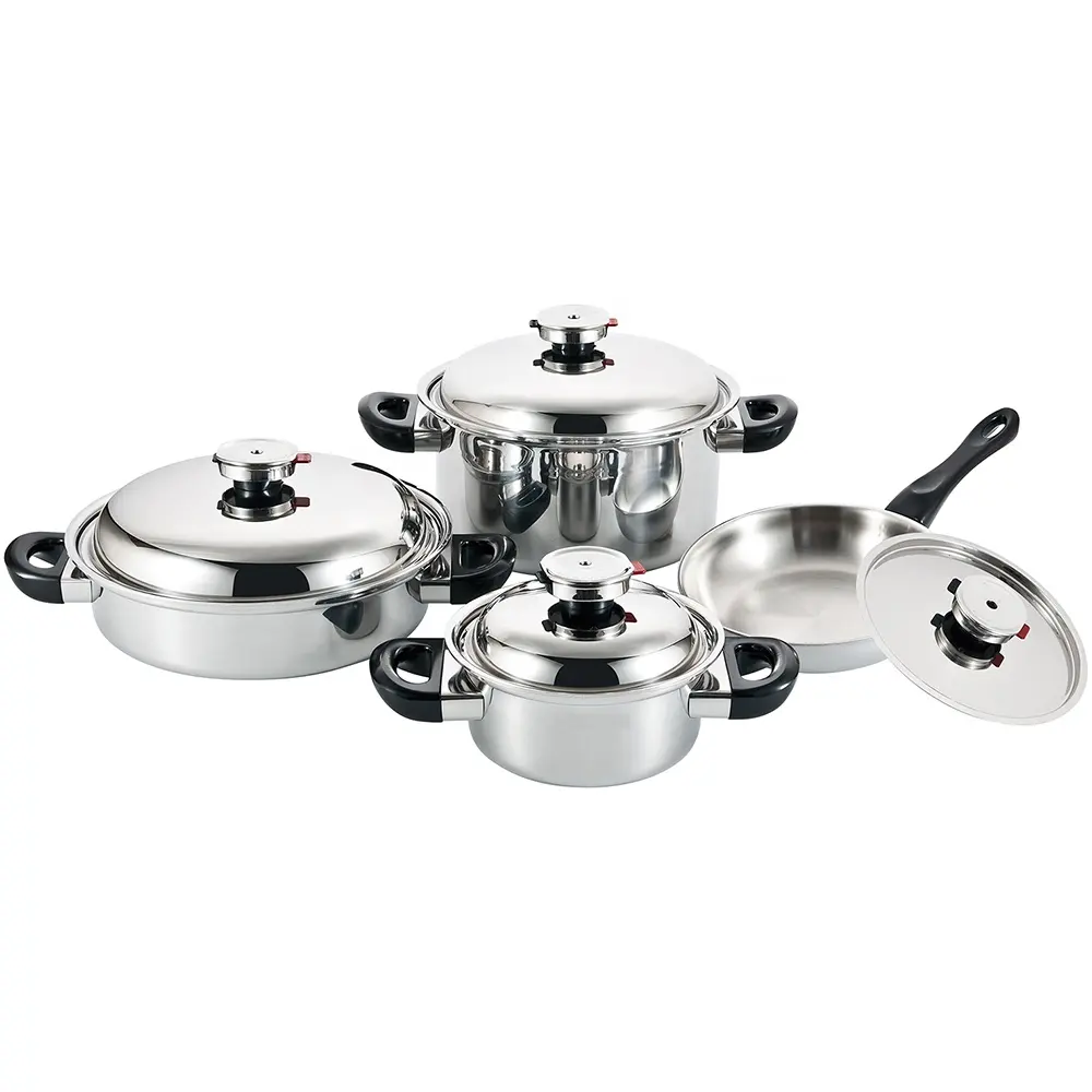 8Pcs 5 ply waterless greaseless cookware set stainless steel aluminum core pots and pans for Safety Microwave Dishwasher