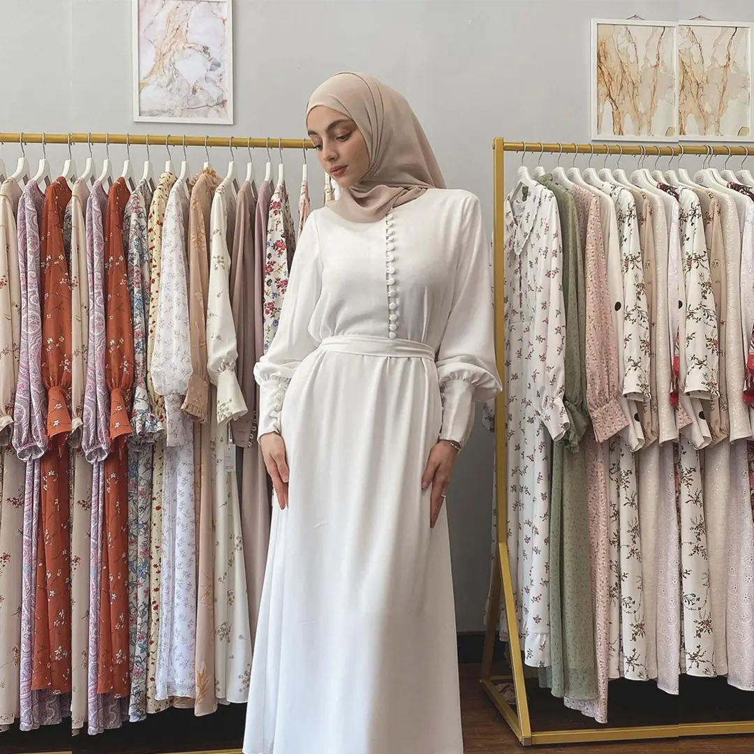 Listo para Stock Dubai y América dos capas pesado vestido de gasa abaya a juego hijabs estilo modesto vestido largo de fiesta