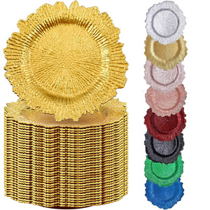 Grosir piring Charger plastik semprot emas desain klasik pelat batu karang plastik pernikahan grosir - Product Image 1