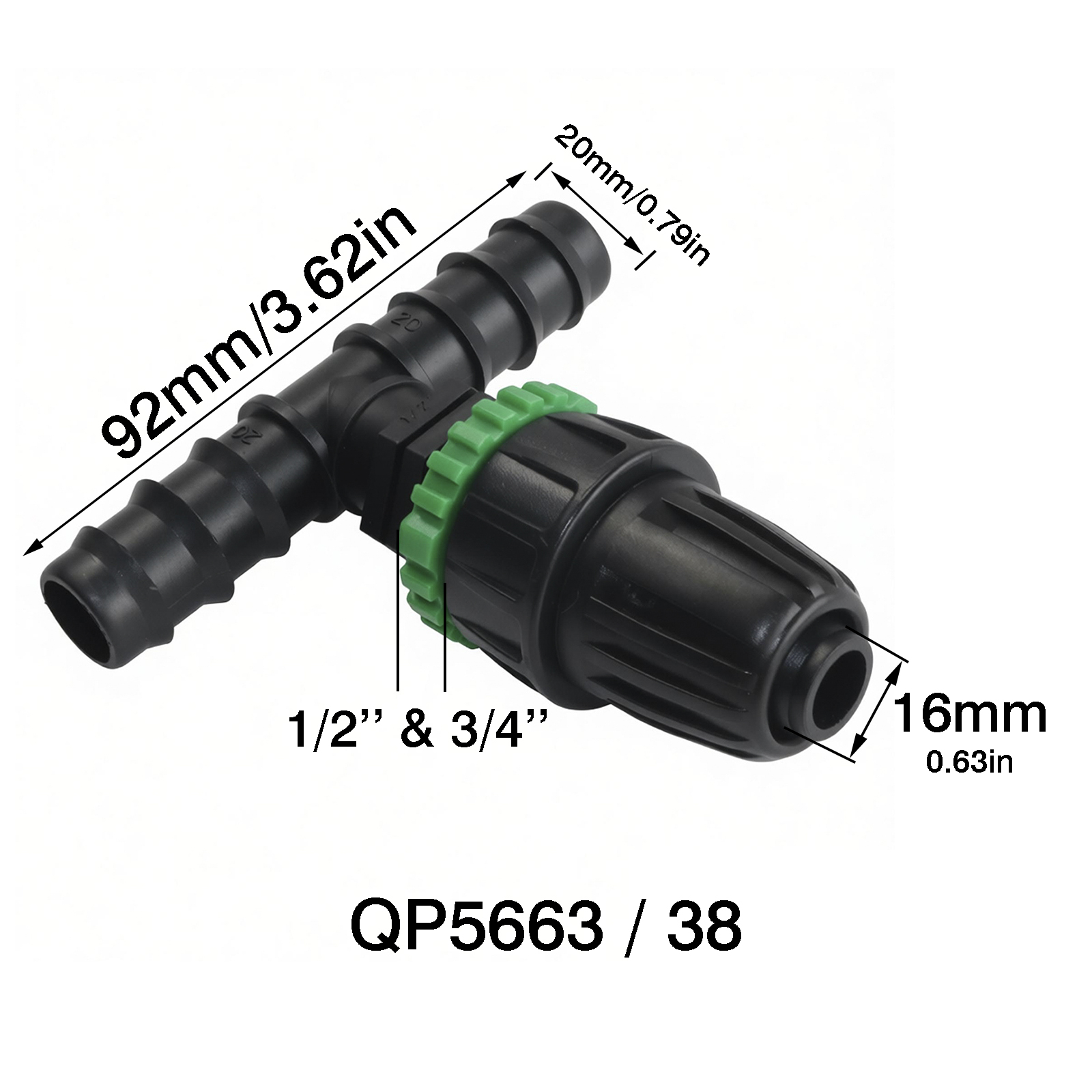 Raccord cannelé noir et vert 20 mm, lot de 2