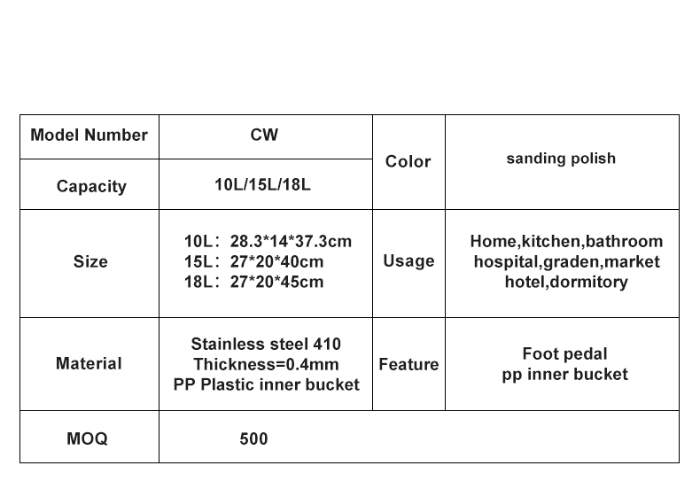 wholesale 10L kitchen food stainless steel trash can in waste bins