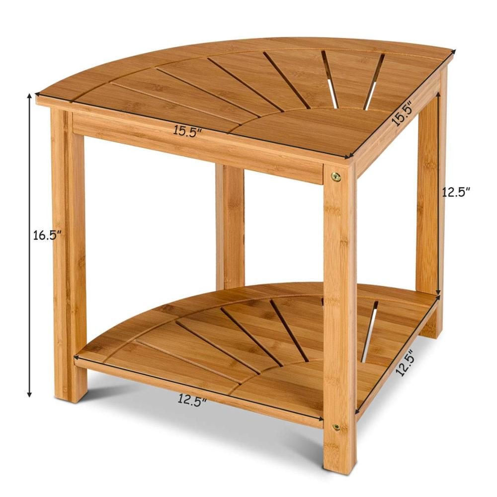Shower Stool Bamboo Bench with Shelf Waterproof 2-Tier Wood Storage & Seat for Bathroom, Shower