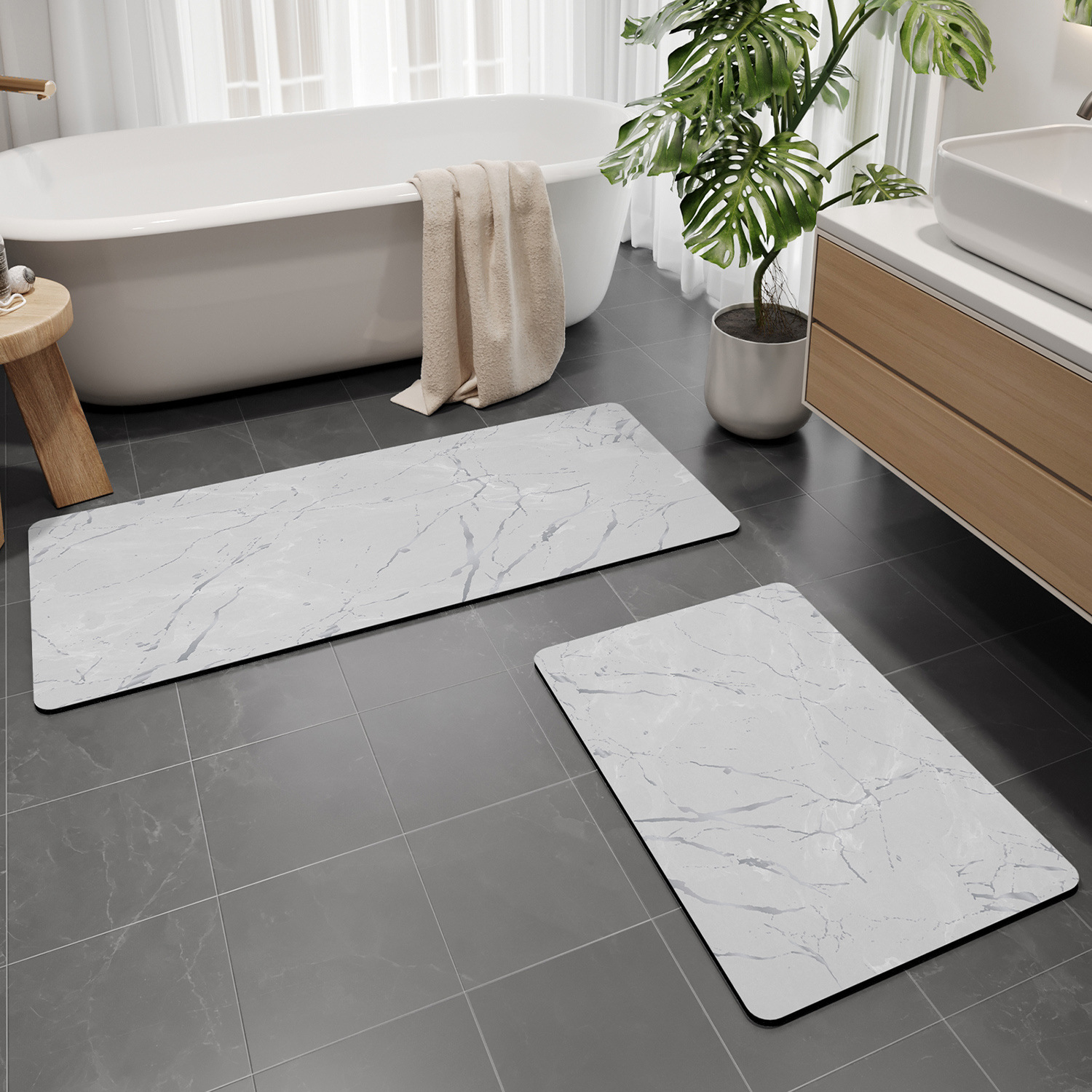Alfombra de baño sin lavado - blanco piedra de tinta