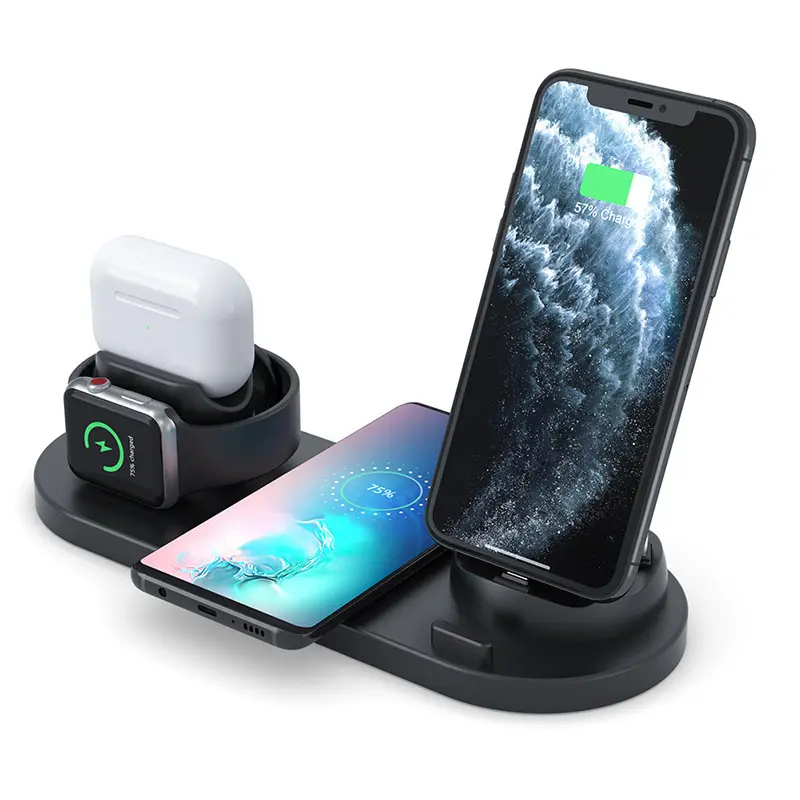 Cargador rápido inalámbrico universal Qi, 6 en 1, de alta calidad, 15W, para iphone, samsung, hua, wei, iwatch, airpod, precio más barato