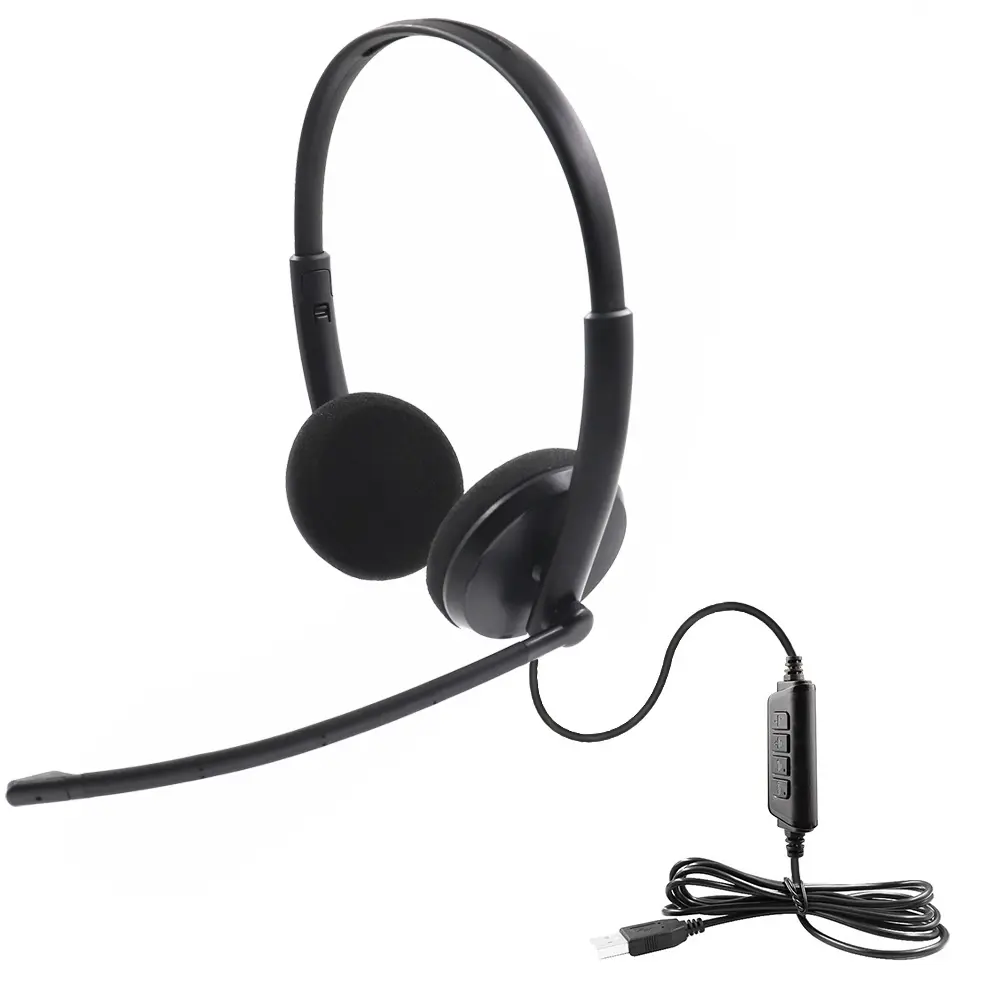 Headset binaural usb com controle de volume, microfone/mudo/função de cancelamento de ruído para central de chamadas voip pc