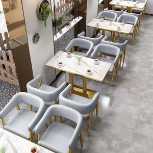 カスタマイズされたレストランブース座席大理石パターントップゴールデンダイニングテーブル椅子ソファカフェコーヒーショップレストラン家具セット