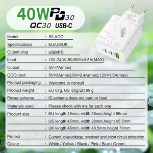 Mecha tarzı 40W PD 3.0 USB-C cep telefonu şarj cihazı Apple Android telefonlar için uygun QC3.0 5V3A çok portlu şarj kafası - Product Image 6