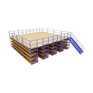 Sistema di scaffalatura mezzanino in acciaio resistente-piattaforma di stoccaggio a due livelli con scaffalature per Pallet e scala di sicurezza integrata - Product Image 1
