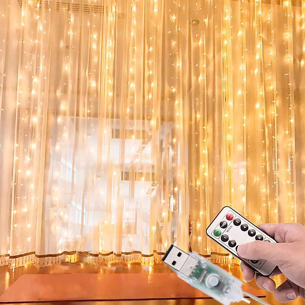 3x3m 5V USB-betriebene LED-Vorhang leuchte Christmas Copper String Lighting LED Holiday Dekorative Vorhang-Lichterkette