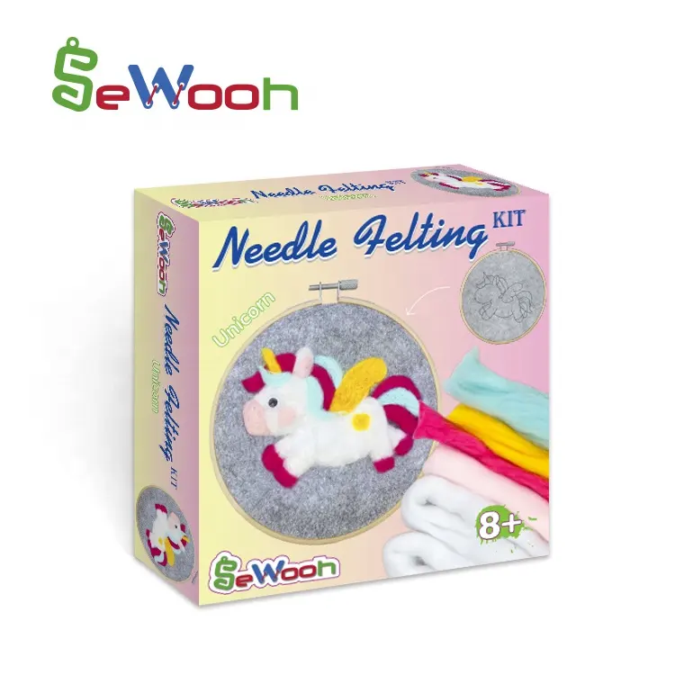 Kit de manualidades educativas para niñas, Kit de lana de unicornio, aguja de fieltro para niños