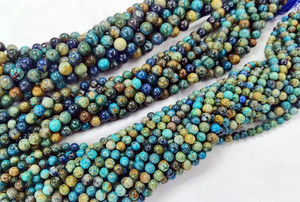 Doğal pürüzsüz Charm taş Chrysocolla yuvarlak şekil <span class=keywords><strong>Lapis</strong></span> Lazuline gevşek taş boncuk takı yapımı