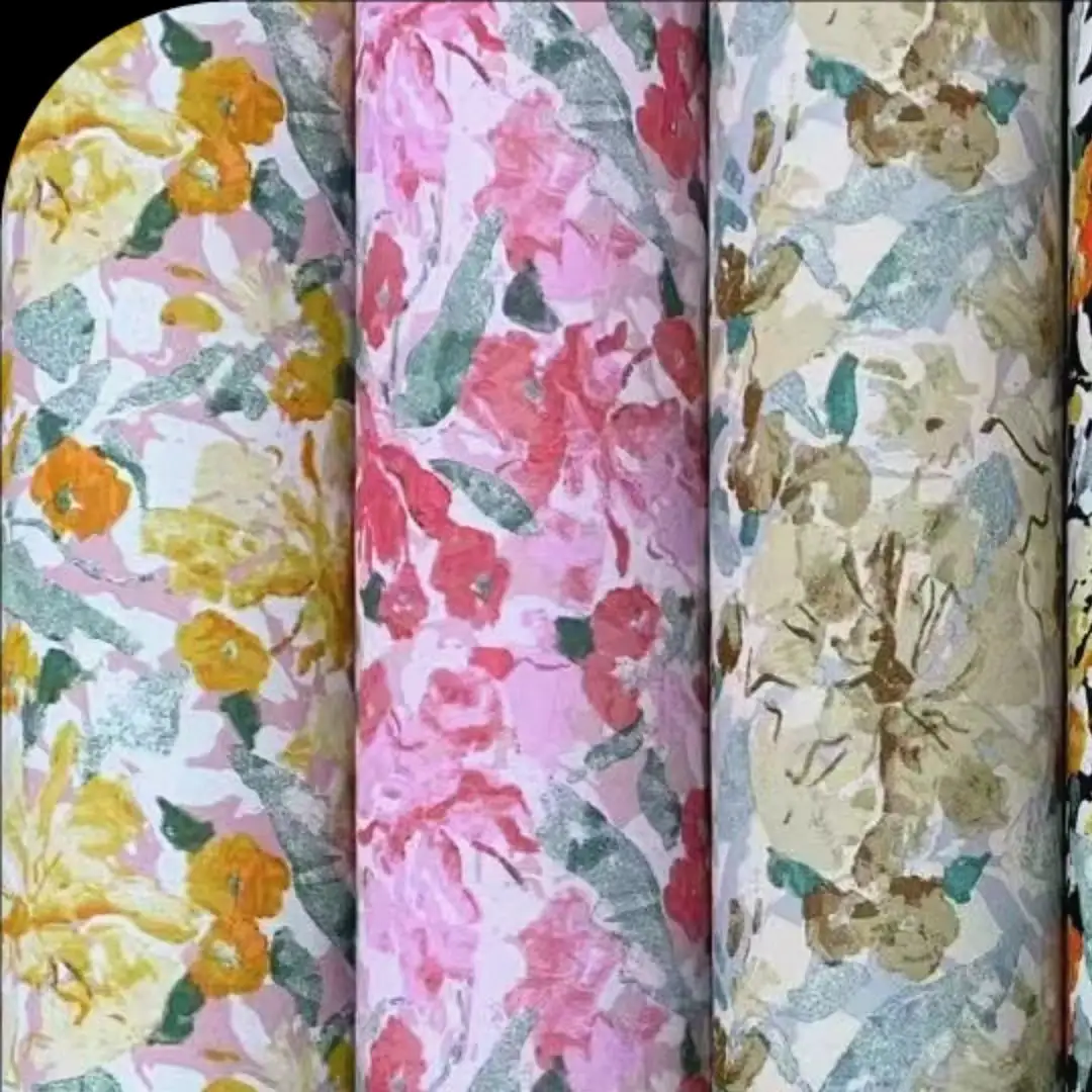 Venda quente Pequena Flor, imitação de seda cetim 75D 100% poliéster verão floral chiffon impresso tecido para o vestido das mulheres/