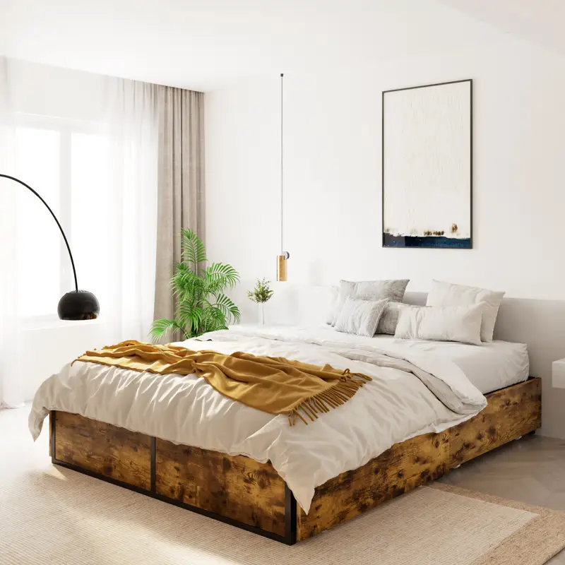 Ustomized-Marco de cama con plataforma de madera, cama de matrimonio con 4 cajones sin cabecero