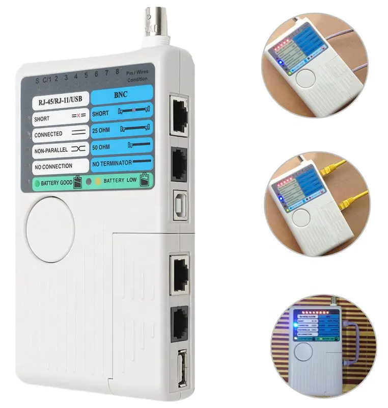 จัดส่งฟรี4 In1 RJ11 RJ45เครื่องทดสอบสายเคเบิลเครือข่าย USB BNC LAN Cat5 Cat6สายไฟ Tester Tracker Detector เครื่องมือเครือข่าย