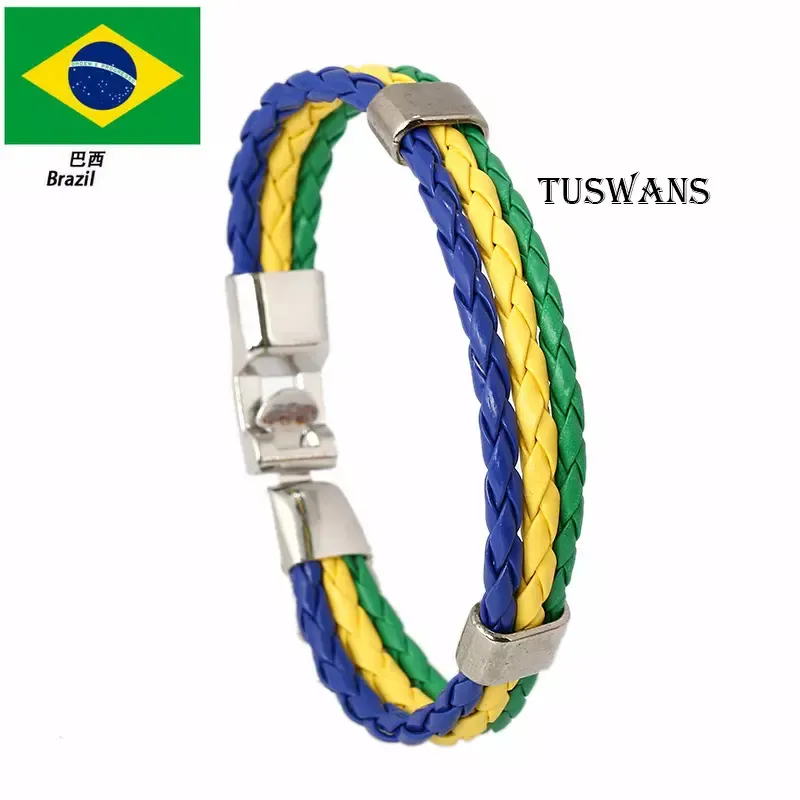 Bracelet tressé en cuir PU pour hommes, Style Punk, tendance, drapeau du monde, bijoux, coupe de Sport, nouvelle collection 2022