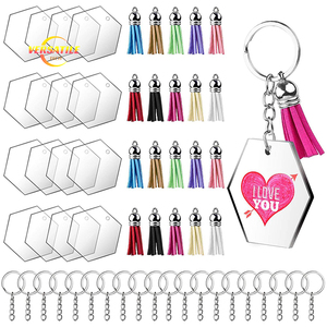 พวงกุญแจว่าง DIY 3.5 "กลมใสพวงกุญแจแผ่นอะคริลิควงกลมพร้อมพู่หนัง - Product Image 6