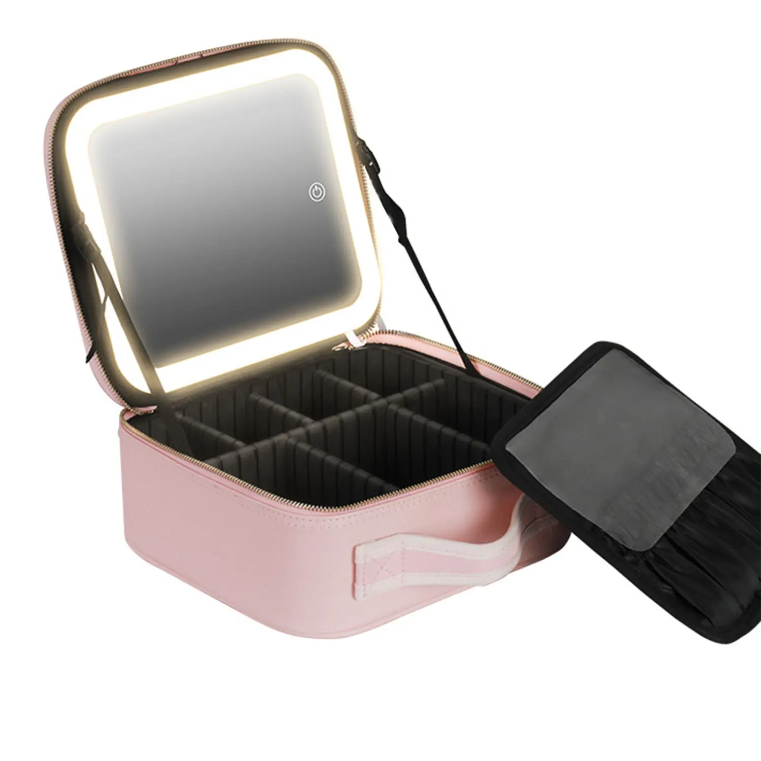 Waterproof large capacity desktop cosmetic storage box Mirror Led Light Beauty Case Make Up Bag