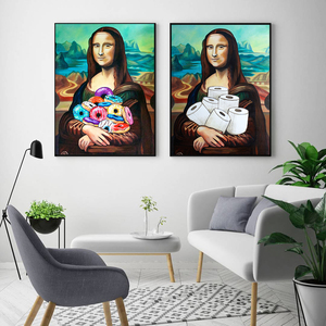 Oturma odası ev dekor banyo duvar komik tuval Mona Lisa 100% el boyalı graffiti pop yağlıboya