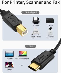 Cable Matters Cable de impresora USB C (Cable USB C a USB B) Compatible con impresora MIDI Controller MIDI Keyboard y más