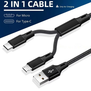 Custom Tew in <strong>One</strong> Nylon Usb Cable 2-in-1 Charging Data Cable Phone Type C Android 2 in 1 Usb Cable <strong>Charger</strong> - Product Image 5