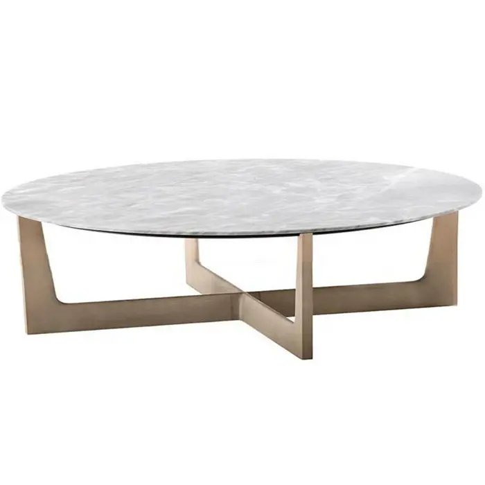 Mesa de centro de acero inoxidable con marco de mármol blanco, moderna, moderna, producto en oferta