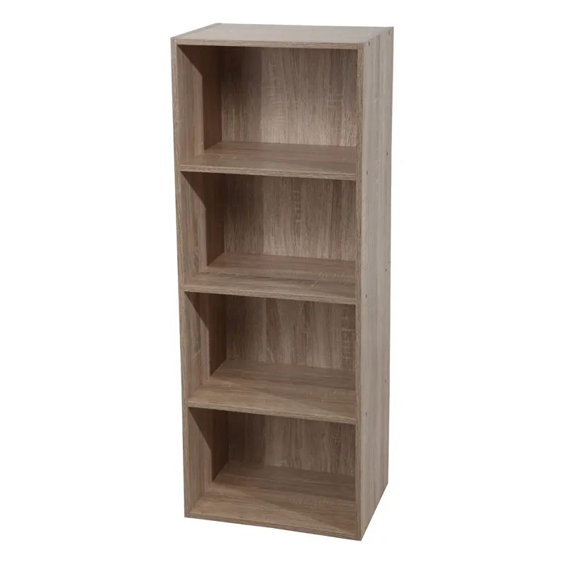 High quality classic wooden particle board 4 tier shelving bookshelf