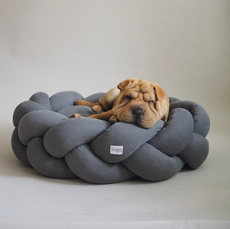 Camas para mascotas de perro pet sofa luxury soft weave cotton tube round sweet warm fluffy dog cat bed per animali domestici