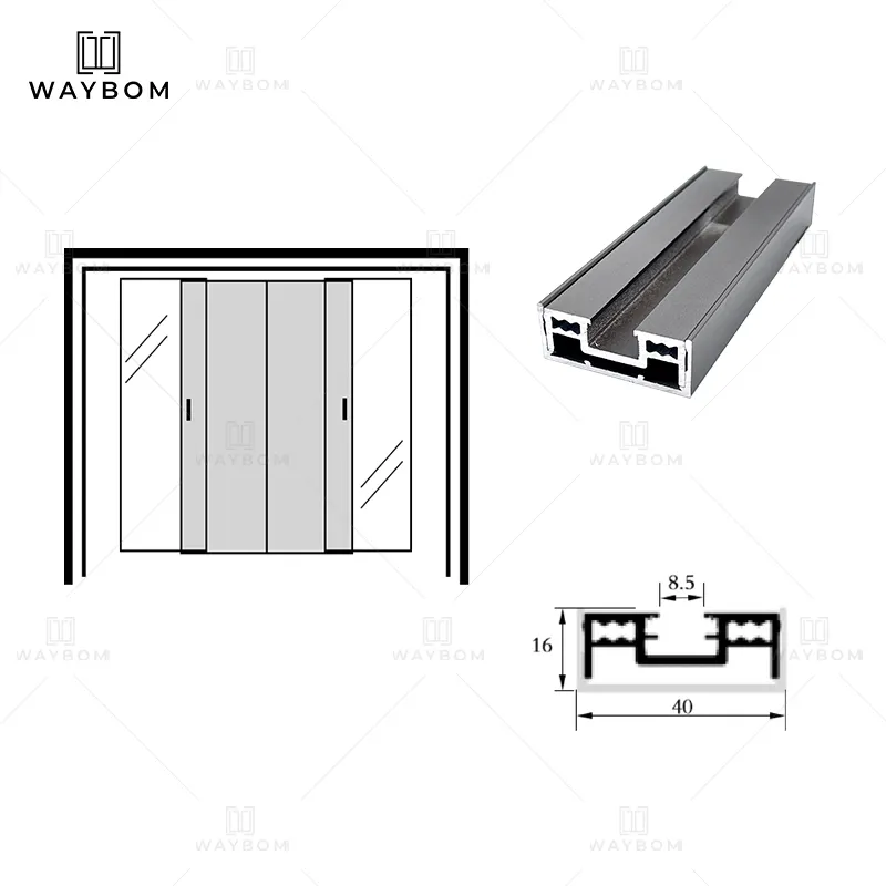 Puertas correderas libres de varios paneles, perfil de marco de puerta corredera delgada silenciosa, Partición de vidrio de perfil delgado 16*45