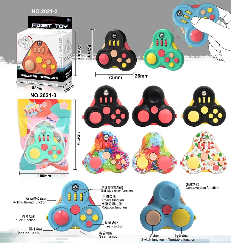 Nieuwe Plastic Drukknop Pad Fidget Pers Speelgoed, Gamepad Driehoekige Vingertop Gyro Decompressie Fidget Speelgoed