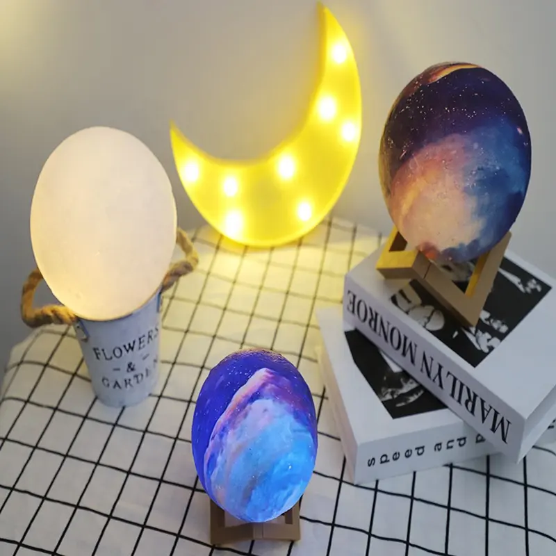 Lámpara LED de luna de tres colores para niños, luz de luna de cielo estrellado, recargable por USB