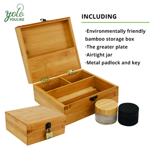 Smell Proof Large Smoking Accessories Premium <strong>Grinder</strong> Bamboo Stash Box <strong>Rolling</strong> Tray Handmade Wooden Box with Hinged Lid