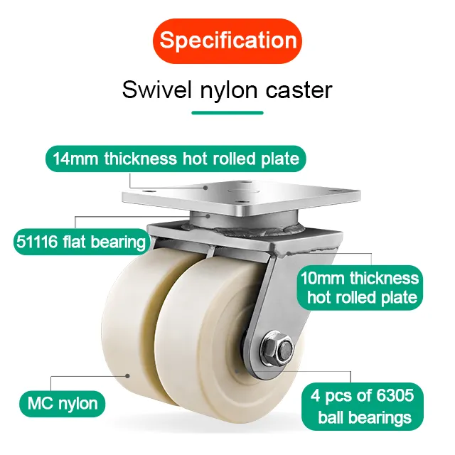 4"5"6"8"10"12" Manual mechanical double design wheel PU twin caster wheel 3 ton heavy duty caster wheels