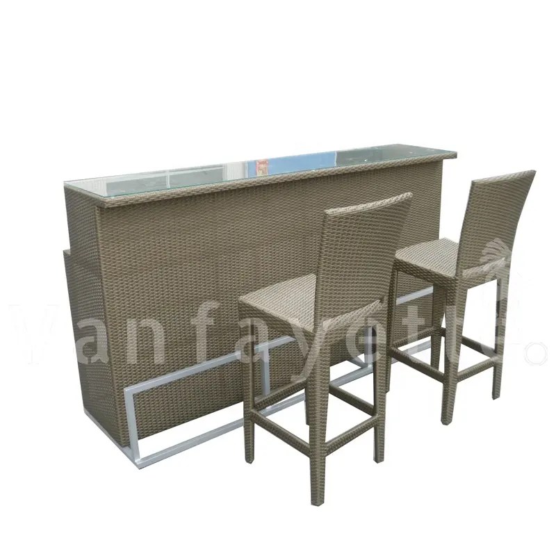 Длинный боковой столик уличный обеденный барный стол и 2 безрукавных стула всепогодный для пляжного праздника