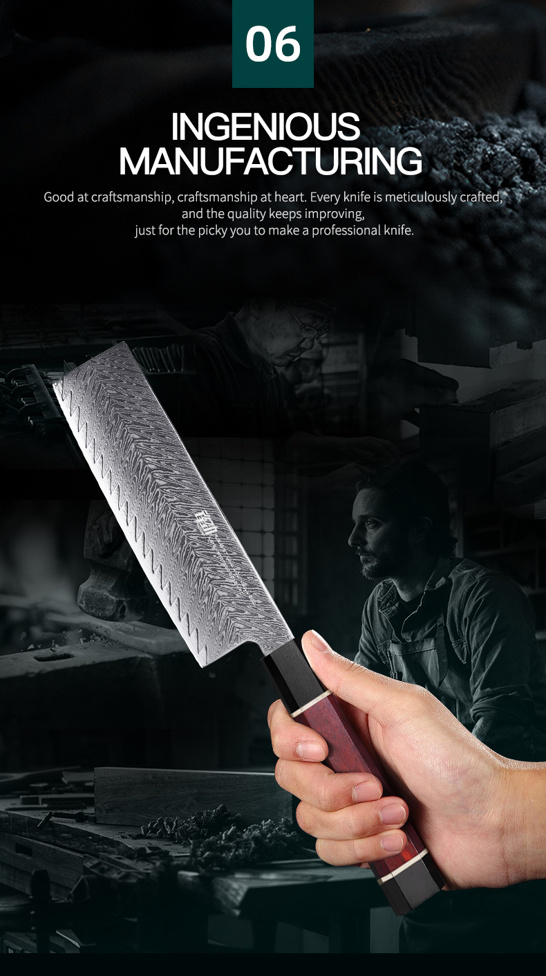 FINDKING Red Samurai Series Rosewood Handle AUS-10 67 Layers Damascus Steel 6.5 inch Kitchen Cleaver Nakiri Santoku Chef Knife